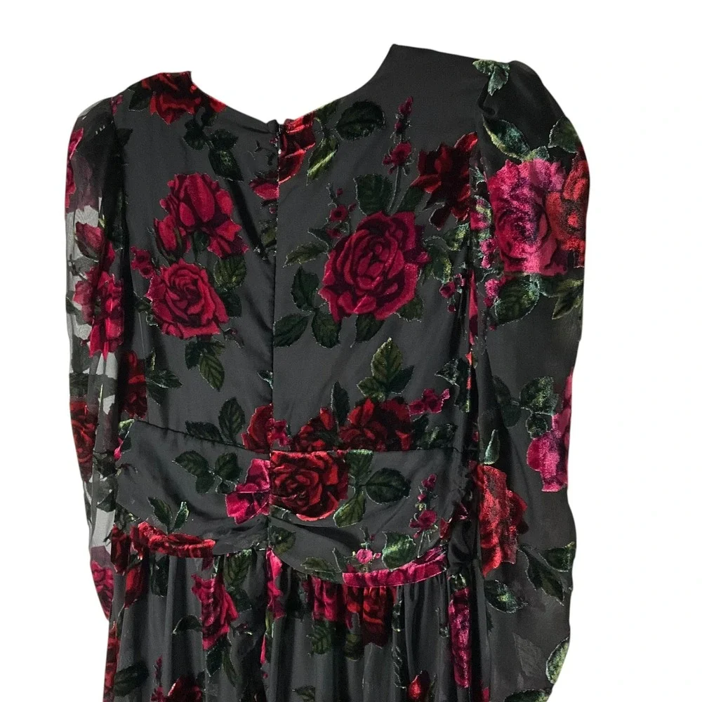 Rachel Parcell Burnout Velvet Maxi Dress V-Neck Gown Black Red Size 8 *READ FLAW - Picture 7 of 10
